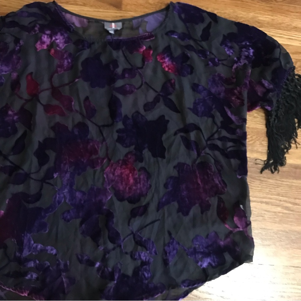 I Jeans by Buffalo fringe burnout blouse top M velvet Goth sheer